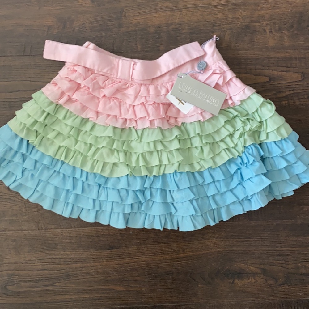 I PINCO PALLINO PINK GREEN RUFFLE SKIRT DESIGNER LUXURY 6 GIRLS